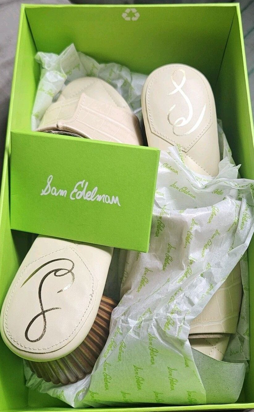 Sam Edelman Sonya Eggshell Sandal Block Heel Croc-Embossed Vegan Leather 8 M NIB - Picture 8 of 10